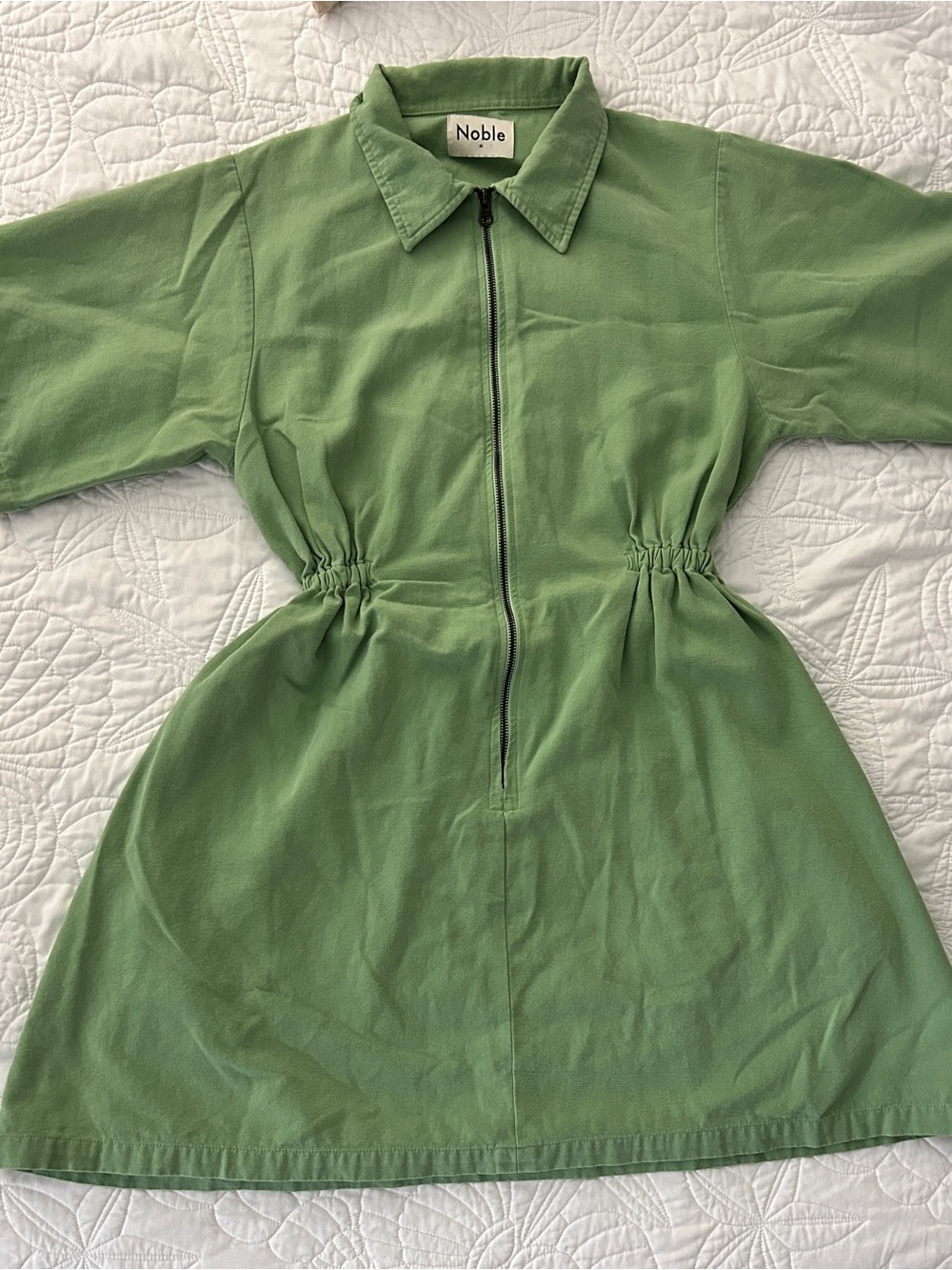 Noble Green Zip-Front Shirt Dress